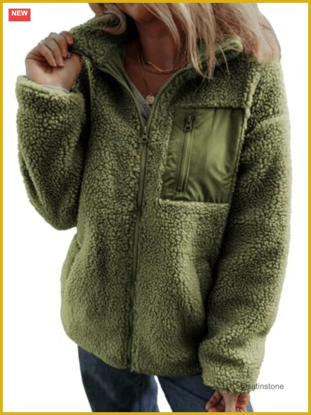 Women Fleece Jacket Long Sleeve Warm Teddy Coat Relaxed Fit Full Zip with